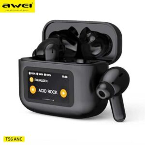 "کیس شارژ ایرپاد Awei T56 ANC با نمایشگر دیجیتال میزان باتری"